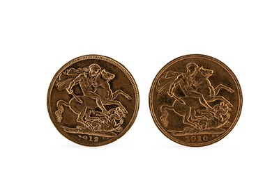 Lot 372 - TWO FULL GOLD SOVEREIGN ENGLISH COINS, 1910...