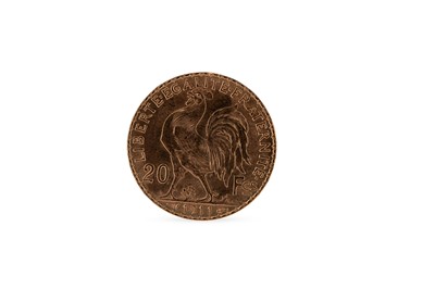 Lot 373 - A 1911 FRENCH 20 FRANC GOLD COIN, A UNC, 6.3 g.