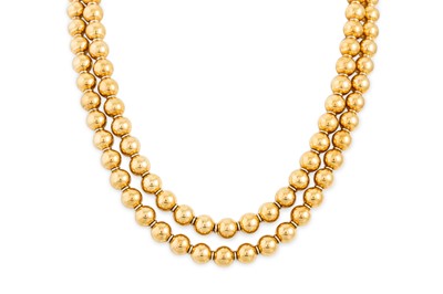 Lot 195 - AN 18CT YELLOW GOLD DOUBLE ROW GRADUATED...