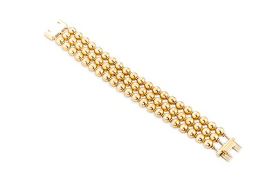 Lot 196 - AN 18CT YELLOW GOLD BRACELET, three rows of...