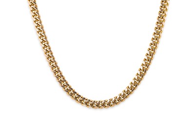 Lot 200 - A 9CT GOLD FLAT CURB LINK NECKLACE, box clasp,...