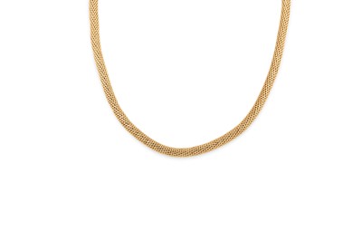 Lot 207 - A 9CT GOLD MESH LINK NECKLACE, 20 g. ca 17" long
