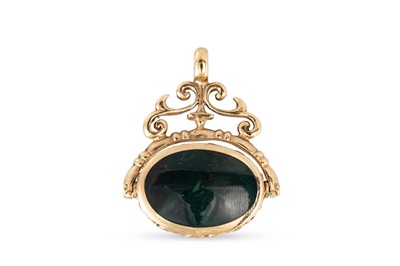 Lot 132 - A 9CT GOLD SWIVEL FOB, set with agate, 12.9 g.