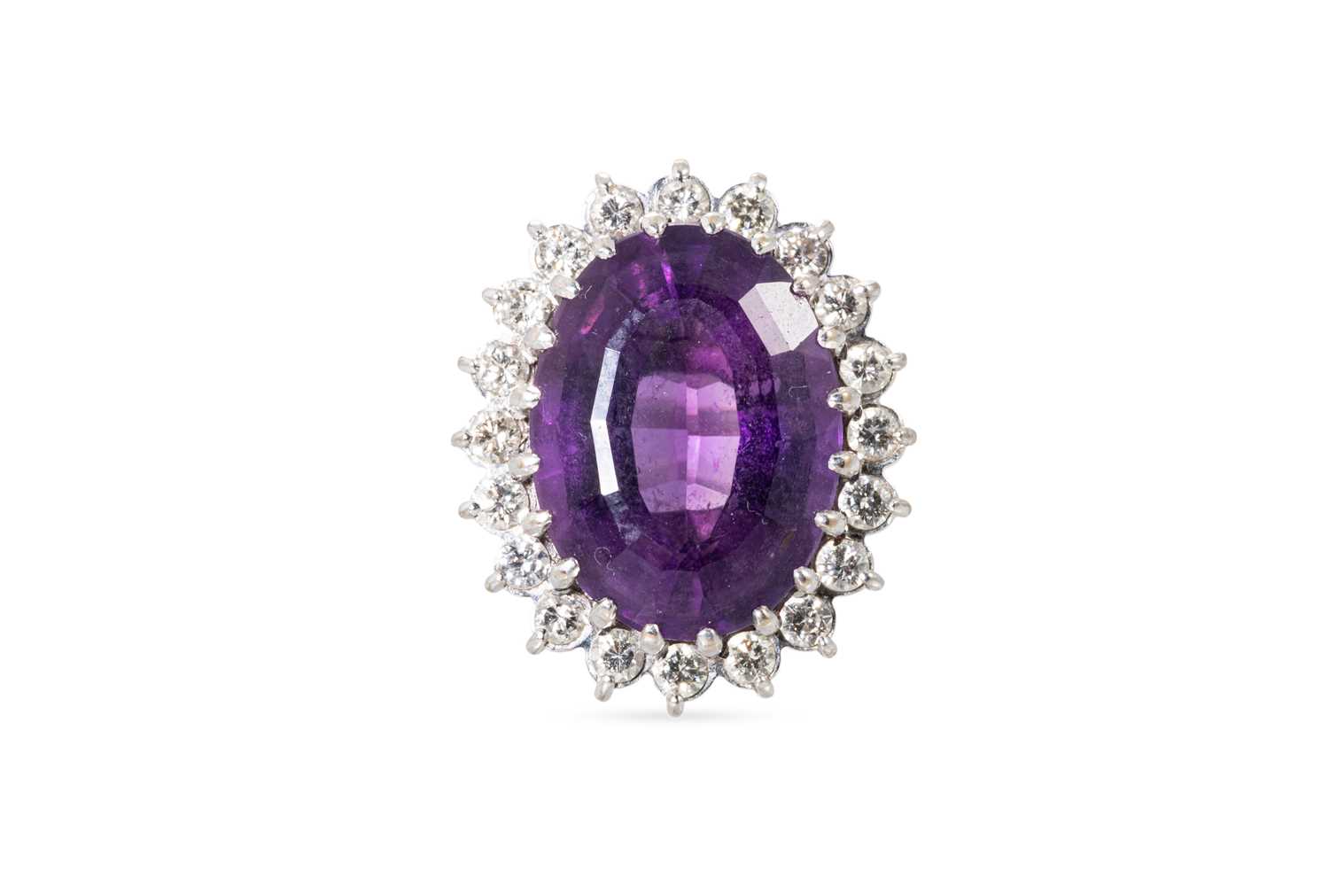 Lot 68 - AN AMETHYST AND DIAMOND CLUSTER RING, the...