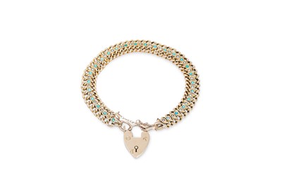 Lot 142 - A TURQUOISE AND PEARL BRACELET, mounted in 9ct...
