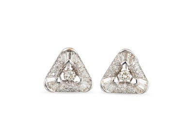 Lot 143 - A PAIR OF DIAMOND EARRINGS, mounted with round...