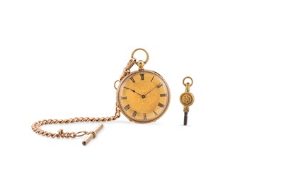 Lot 172 - AN 18CT GOLD FOB WATCH, with a 9ct gold chain...