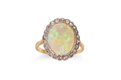 Lot 209 - AN OPAL AND DIAMOND CLUSTER RING, the oval...