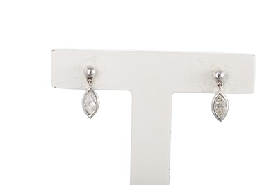 Lot 33 - A PAIR OF MARQUISE DIAMOND DROP EARRINGS,...