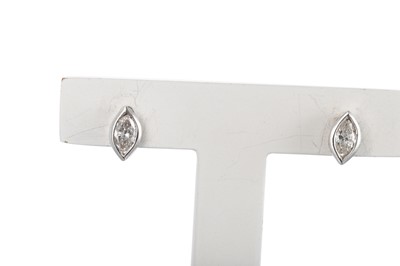 Lot 35 - A PAIR OF MARQUISE SET STUD EARRINGS, collet...
