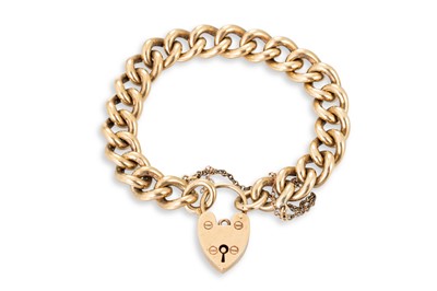 Lot 187 - A 9CT GOLD CURB LINK BRACELET, with padlock...
