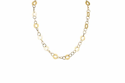 Lot 405 - A 14CT YELLOW GOLD FANCY LINK NECK CHAIN, flat...