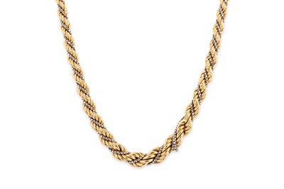 Lot 273 - A THREE COLOUR GOLD GRADUATED ROPE LINK NECK...