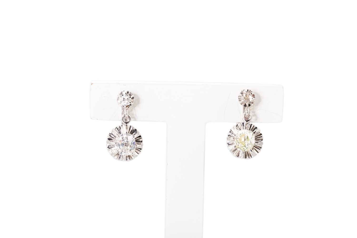 Lot 29 - A PAIR OF VINTAGE OLD CUT DIAMOND DROP...