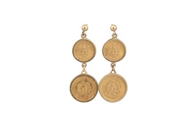 Lot 381 - A PAIR OF EARRINGS SET WITH MEXICAN GOLD...