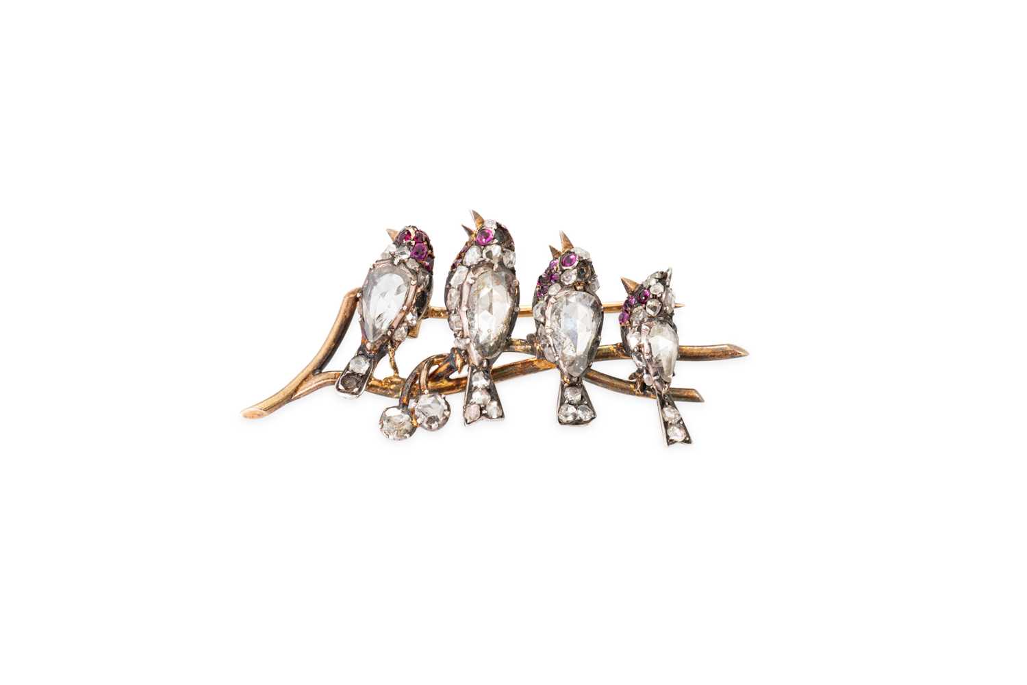 Lot 71 - AN ANTIQUE NOVELTY DIAMOND AND RUBY SET BROOCH,...