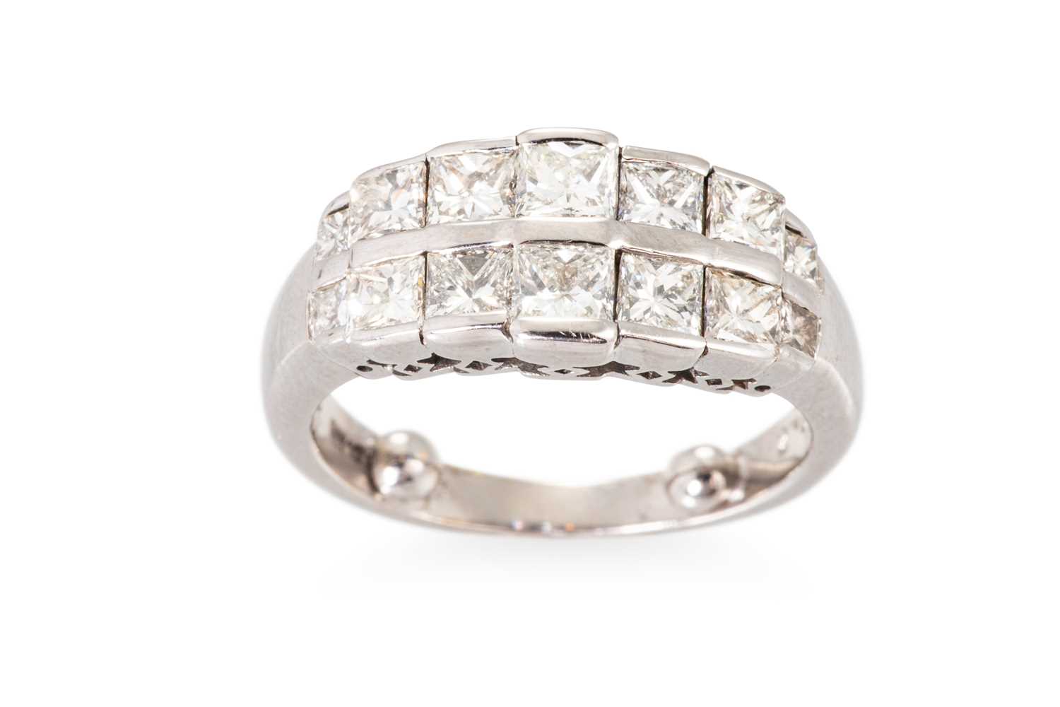 Lot 96 - A VINTAGE TWO ROWED DIAMOND SET RING, the...