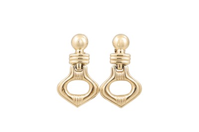 Lot 409 - A PAIR OF GOLD DROP EARRINGS, shaped openwork...