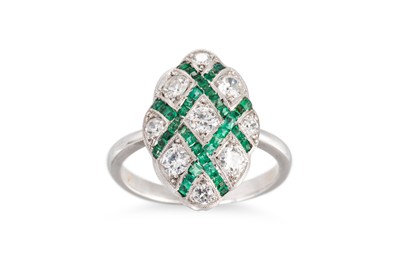 Lot 130 - AN EMERALD AND DIAMOND NAVETTE SHAPED DRESS...