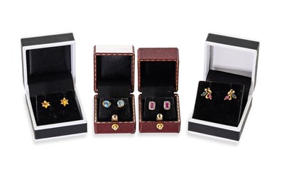 Lot 386 - A COLLECTION OF FOUR PAIR OF EARRINGS, 3 x 9ct,...