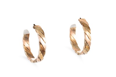 Lot 276 - A PAIR OF TWO COLOUR 9CT GOLD OPEN HOOP...