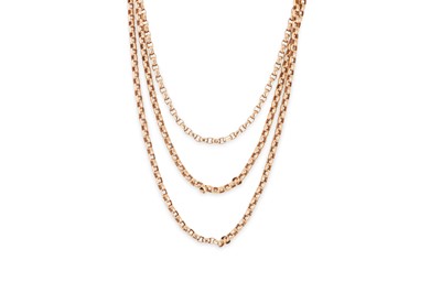 Lot 253 - A 9CT YELLOW GOLD BELCHER LINK MUFF CHAIN, ca...