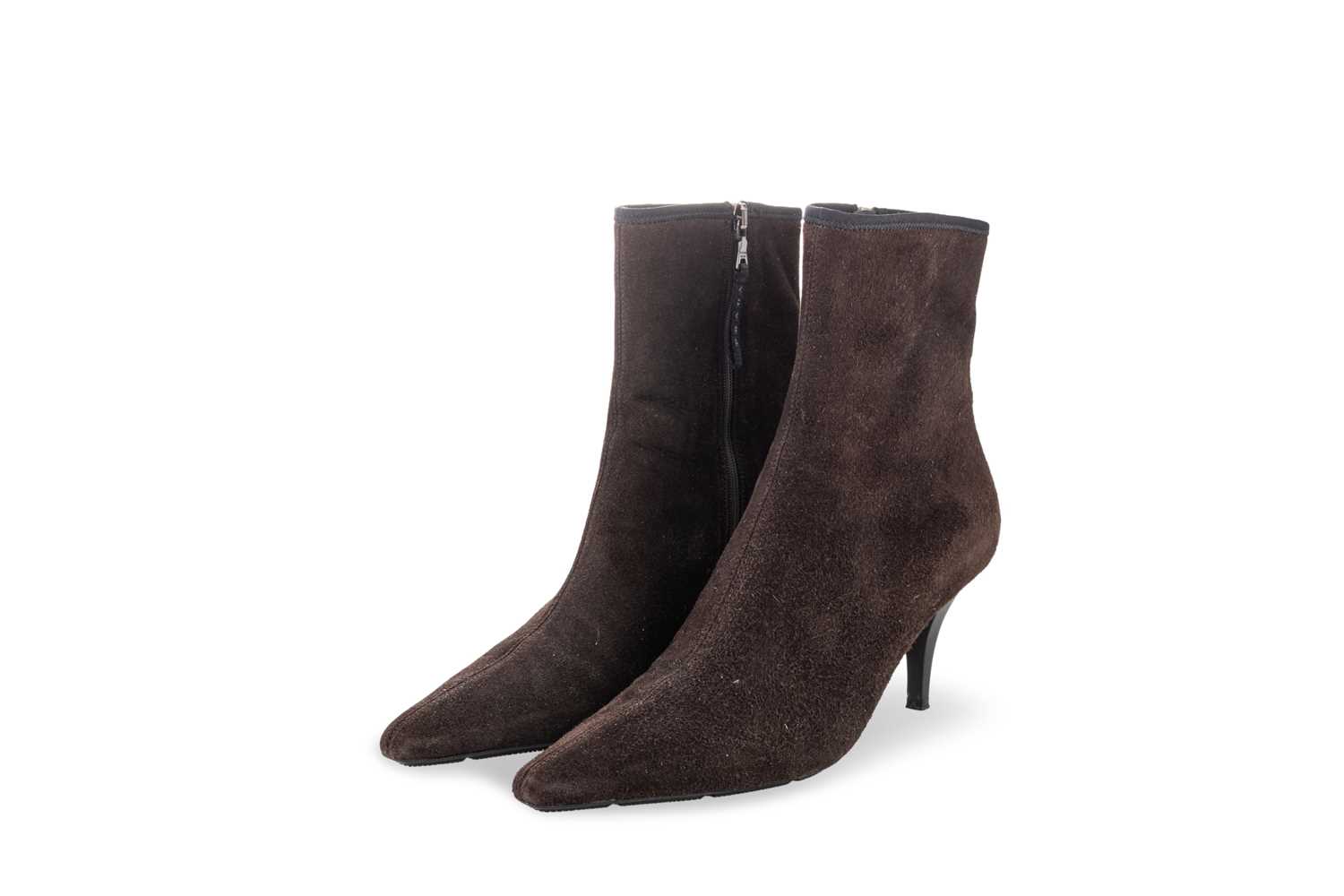 Lot 244 - A PAIR OF LADY'S PRADA HEELED BOOTS, brown...