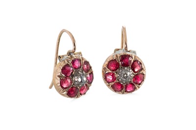 Lot 259 - A PAIR OF VINTAGE RUBY CLUSTER EARRINGS,...