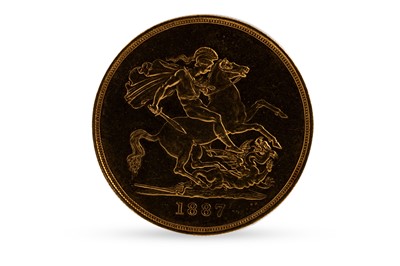 Lot 460 - AN 1887 PROOF GOLD £5 FIVE POUND VICTORIAN...