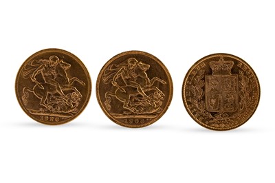 Lot 465 - THREE FULL GOLD SOVEREIGN ENGLISH COINS...