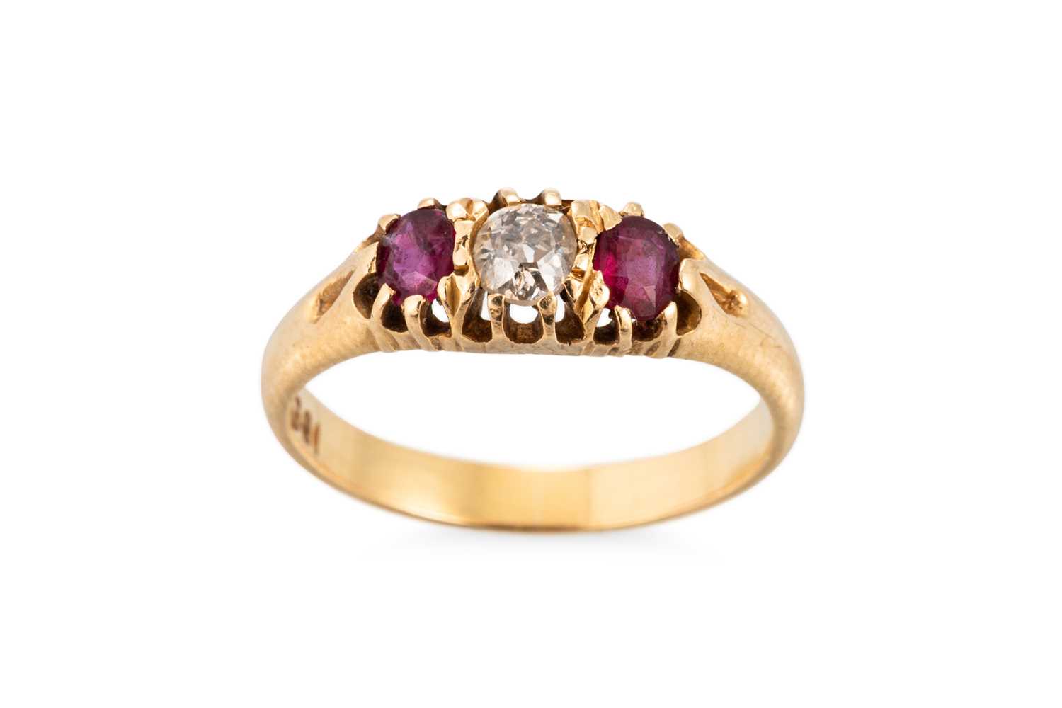 Lot 36 - A VICTORIAN RUBY AND DIAMOND RING, mounted in...