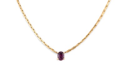 Lot 53 - A RUBY SET NECK CHIAN, the oval ruby set an...