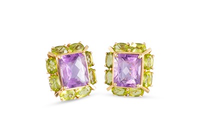Lot 223 - A PAIR OF AMETHYST AND PERIDOT CLUSTER...