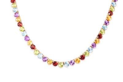 Lot 288 - A 14CT YELLOW GOLD GEM SET LINE NECKLACE,...