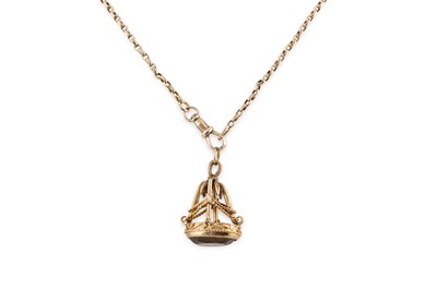 Lot 12 - A GOLD MUFF CHAIN, with 9ct gold seal set with...