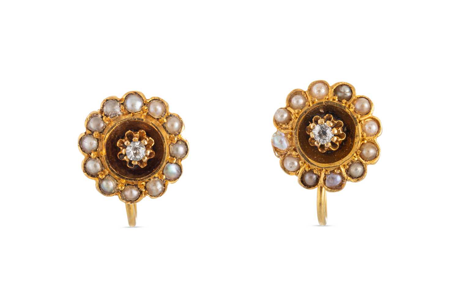 Lot 18 - A PAIR OF VICTORIAN DIAMOND AND SEED PEARL...