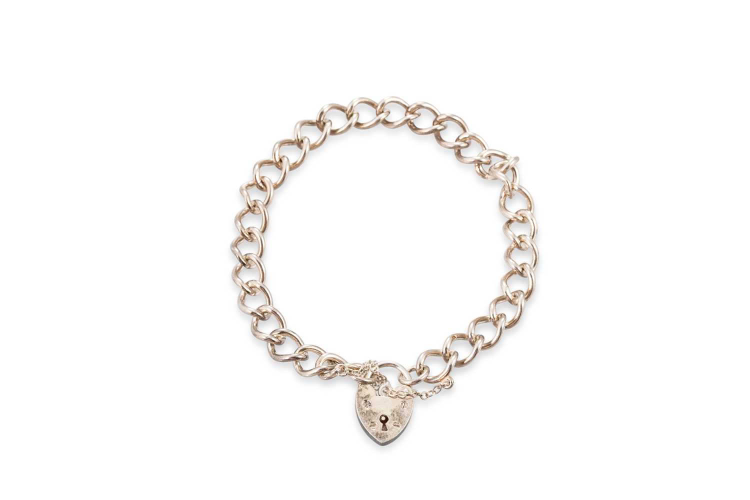 Lot 30 - A SILVER CURB LINK BRACELET, with padlock...