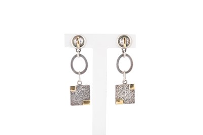 Lot 5 - A PAIR OF STERLING SILVER DROP EARRINGS, by...