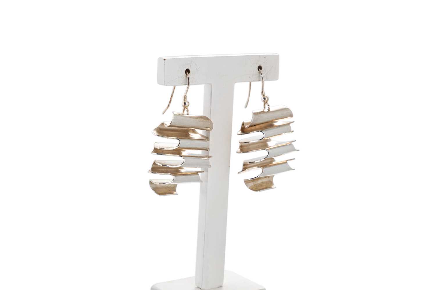 Lot 7 - A PAIR OF STERLING SILVER DROP EARRINGS, by...