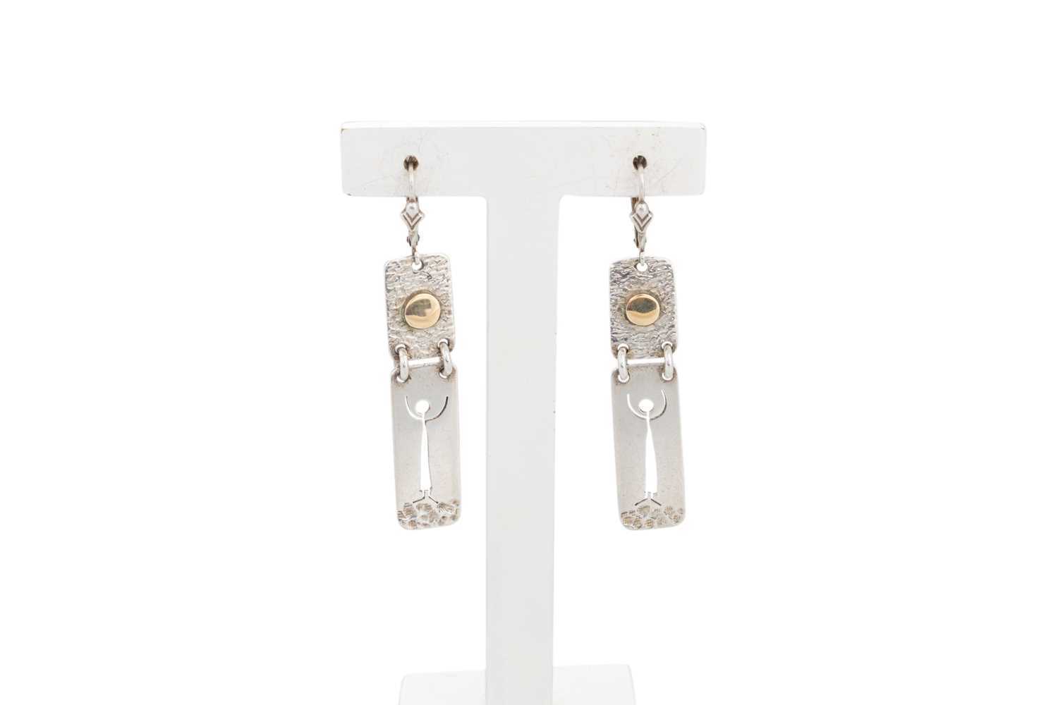 Lot 9 - A PAIR OF STERLING SILVER DROP EARRINGS, by...