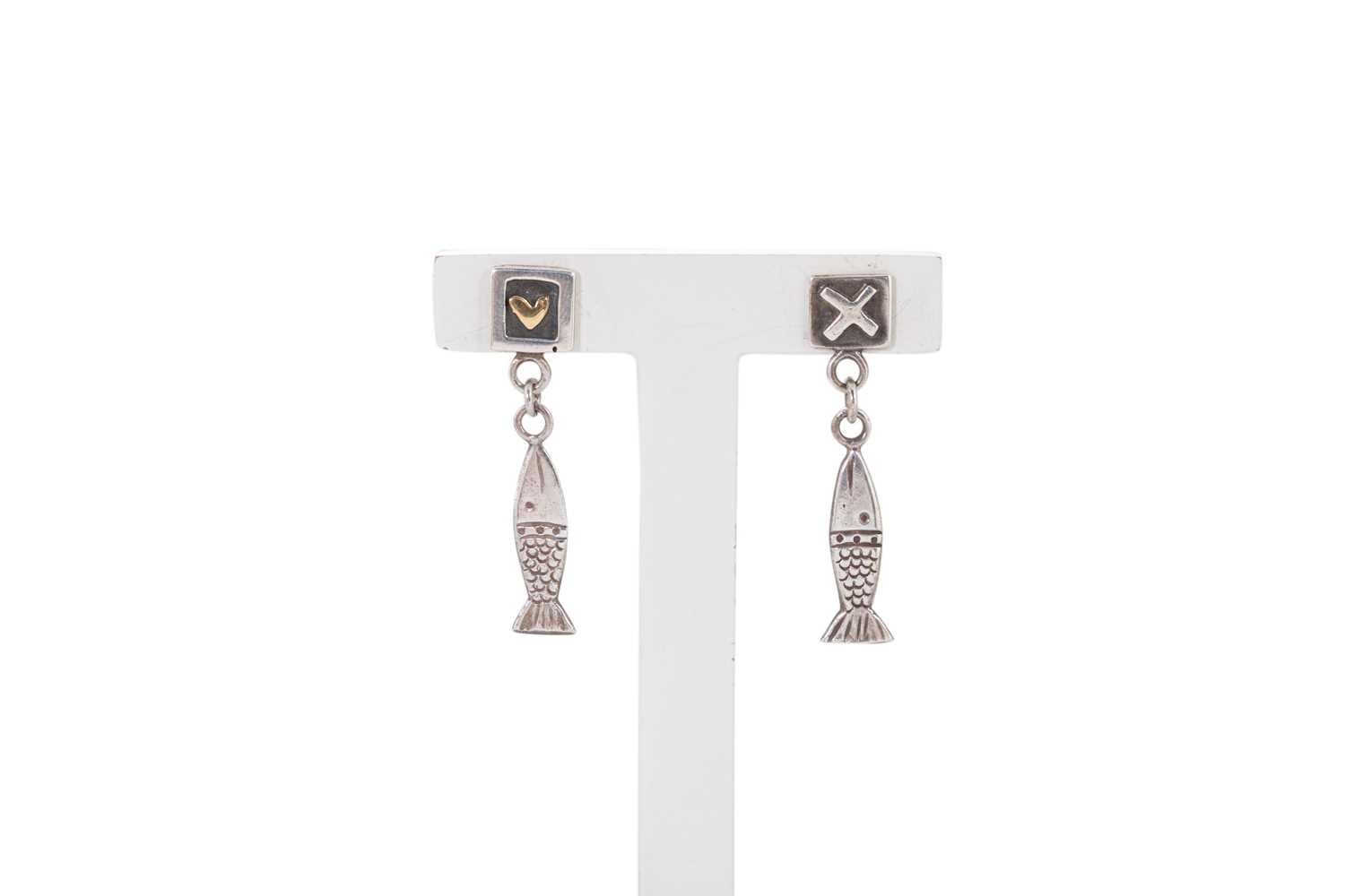 Lot 87 - A PAIR OF STERLING SILVER DROP EARRINGS, by...