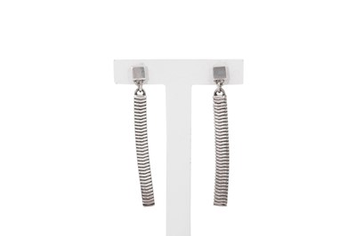 Lot 109 - A PAIR OF STERLING SILVER DROP EARRINGS, by...
