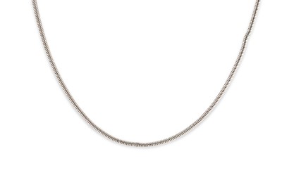 Lot 156 - AN 18CT WHITE GOLD SNAKE LINK CHAIN, 15"