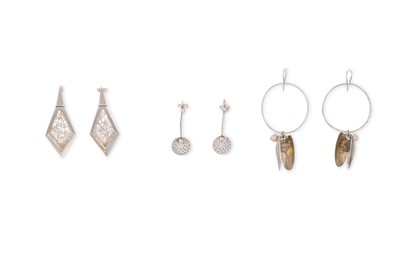 Lot 166 - A PAIR OF STERLING SILVER DROP EARRINGS OF...