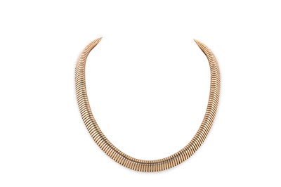 Lot 158 - A 9CT GOLD TUBOGAS LINK NECKLACE, 29.6 g, 16''