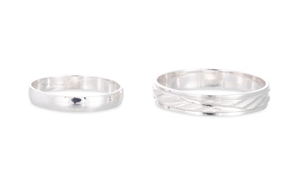 Lot 170 - A PAIR OF 18CT WHITE GOLD WEDDING BANDS, size...