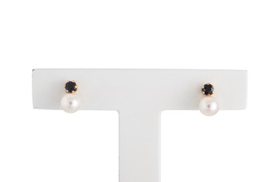 Lot 73 - A PAIR OF CULTURED PEARL AND SAPPHIRE DROP...