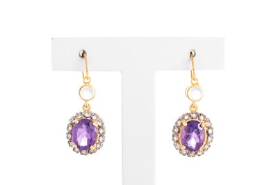 Lot 78 - A PAIR OF DIAMOND, AMETHYST AND RAINBOW...