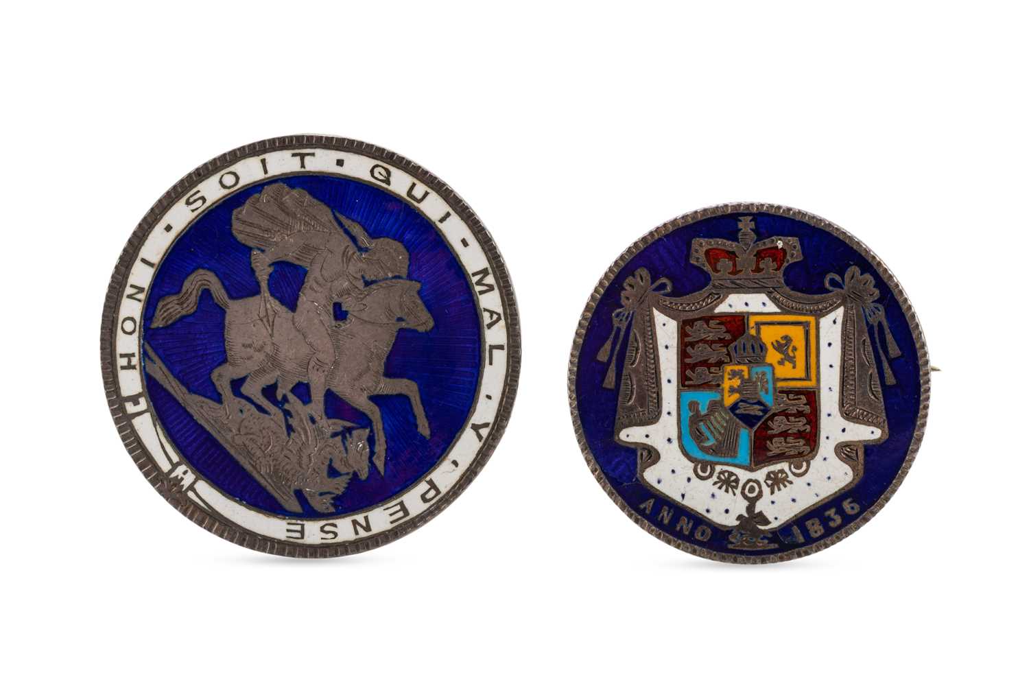 Lot 83 - TWO GEORGIAN SILVER AND ENAMEL COINS, one with...