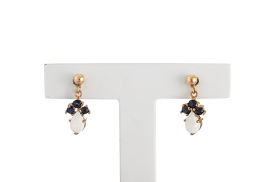 Lot 113 - A PAIR OF OPAL AND SAPPHIRE CLUSTER EARRINGS,...